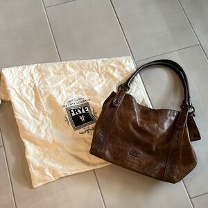 Frye Brown Leather Shoulder Bag with Crescent Shape